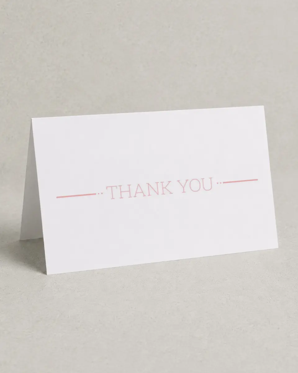 This is a 4" x 6" Folded Thank You Card called Sweetly Charmed printed in full color on Premium Smooth paper