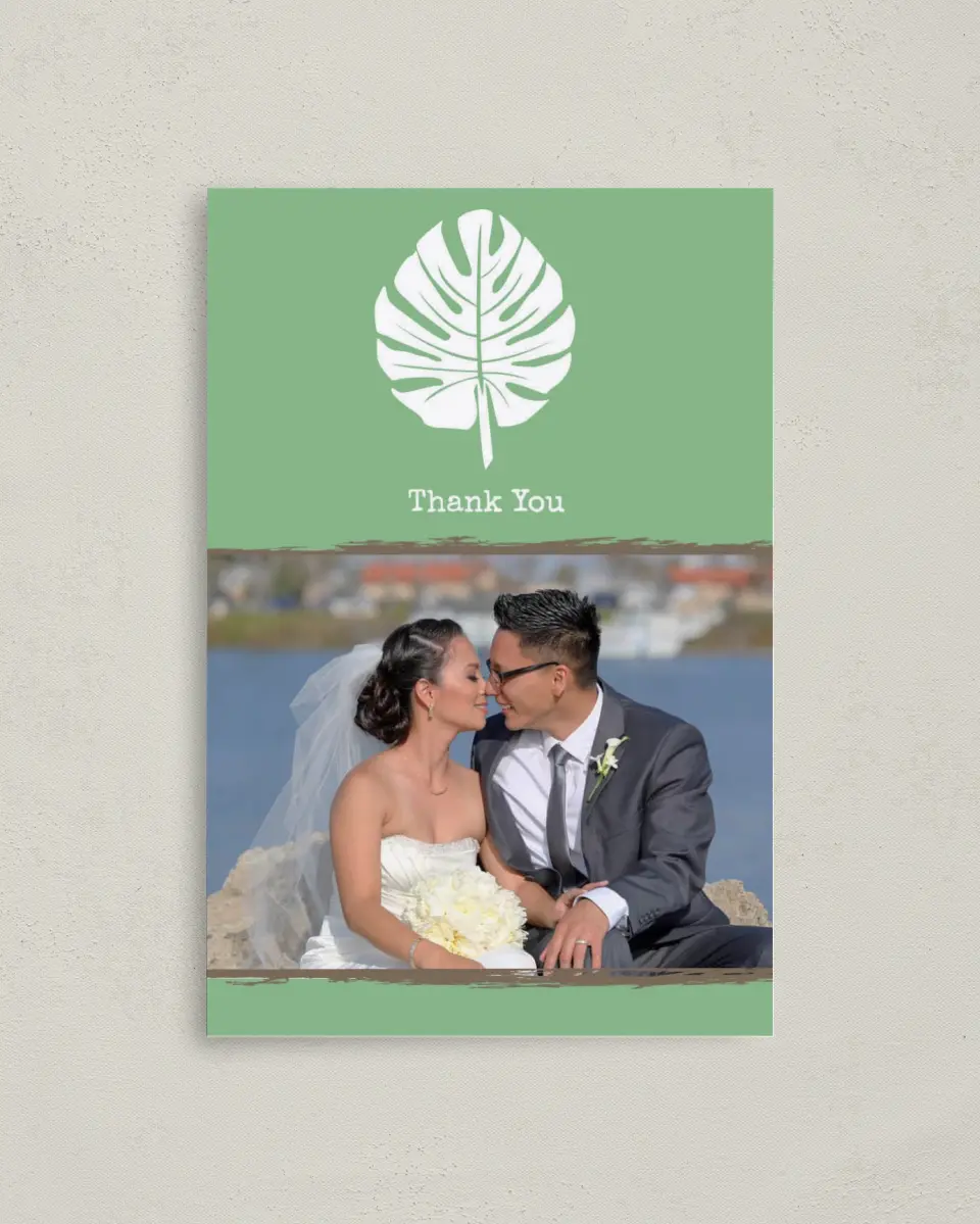 This is a 4" x 6" Folded Thank You Card called Palms in Paradise printed in full color on Premium Smooth paper