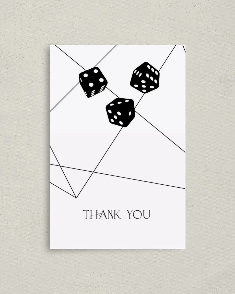 This is a 4" x 6" Folded Thank You Card called Upscale Vegas printed in full color on Premium Smooth paper