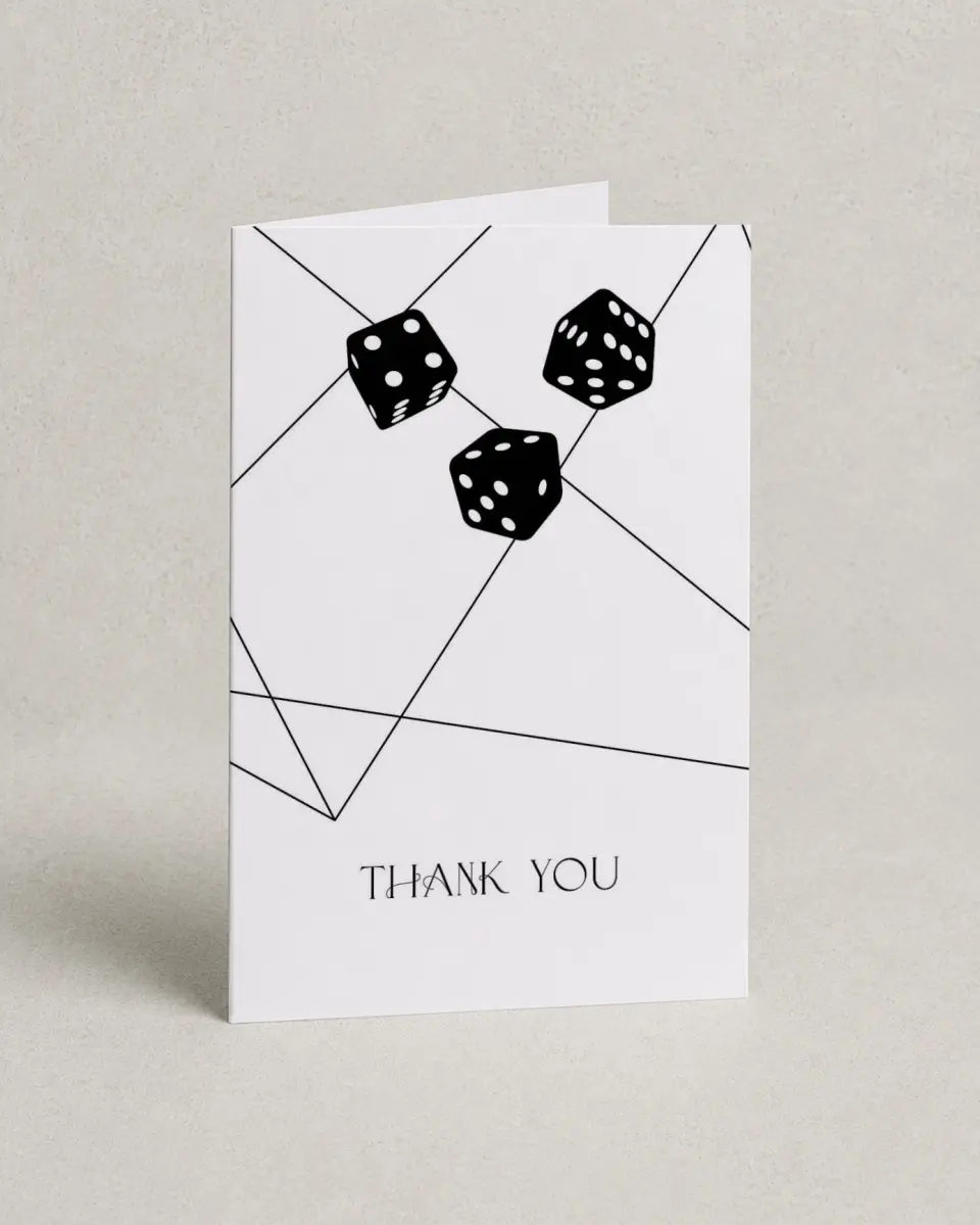 This is a 4" x 6" Folded Thank You Card called Upscale Vegas printed in full color on Premium Smooth paper