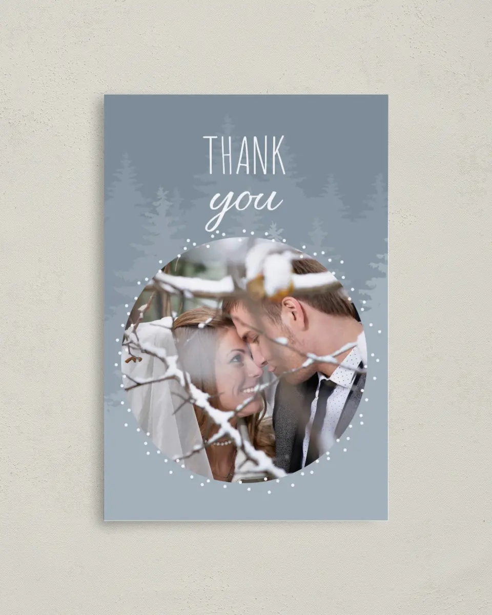 This is a 4" x 6" Folded Thank You Card called Woodland Wishes printed in full color on Premium Smooth paper