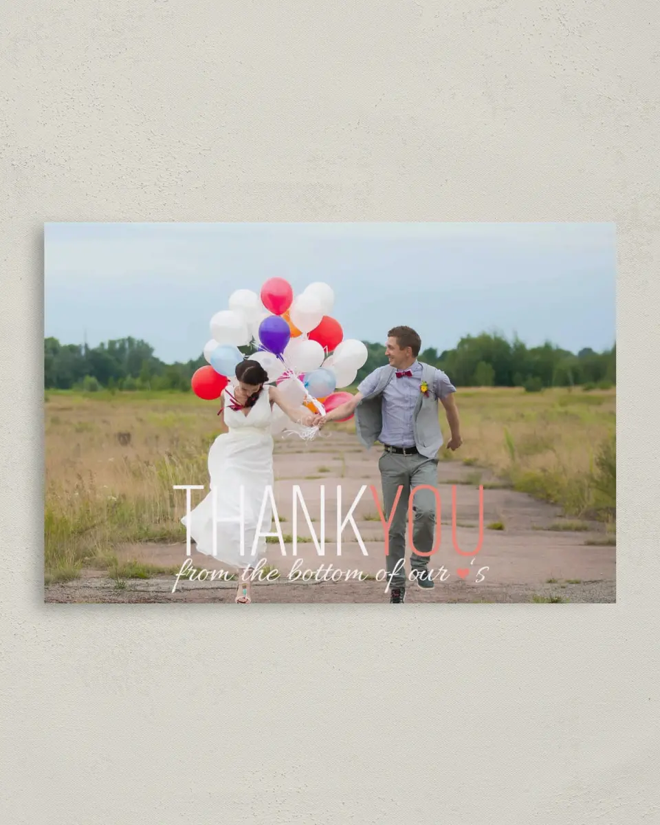 This is a 4" x 6" Folded Thank You Card called Stacked Charm printed in full color on Premium Smooth paper
