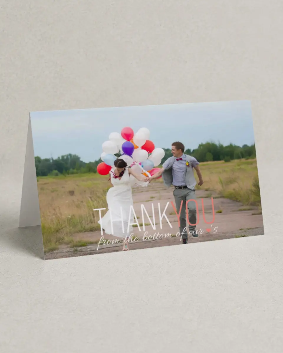 This is a 4" x 6" Folded Thank You Card called Stacked Charm printed in full color on Premium Smooth paper