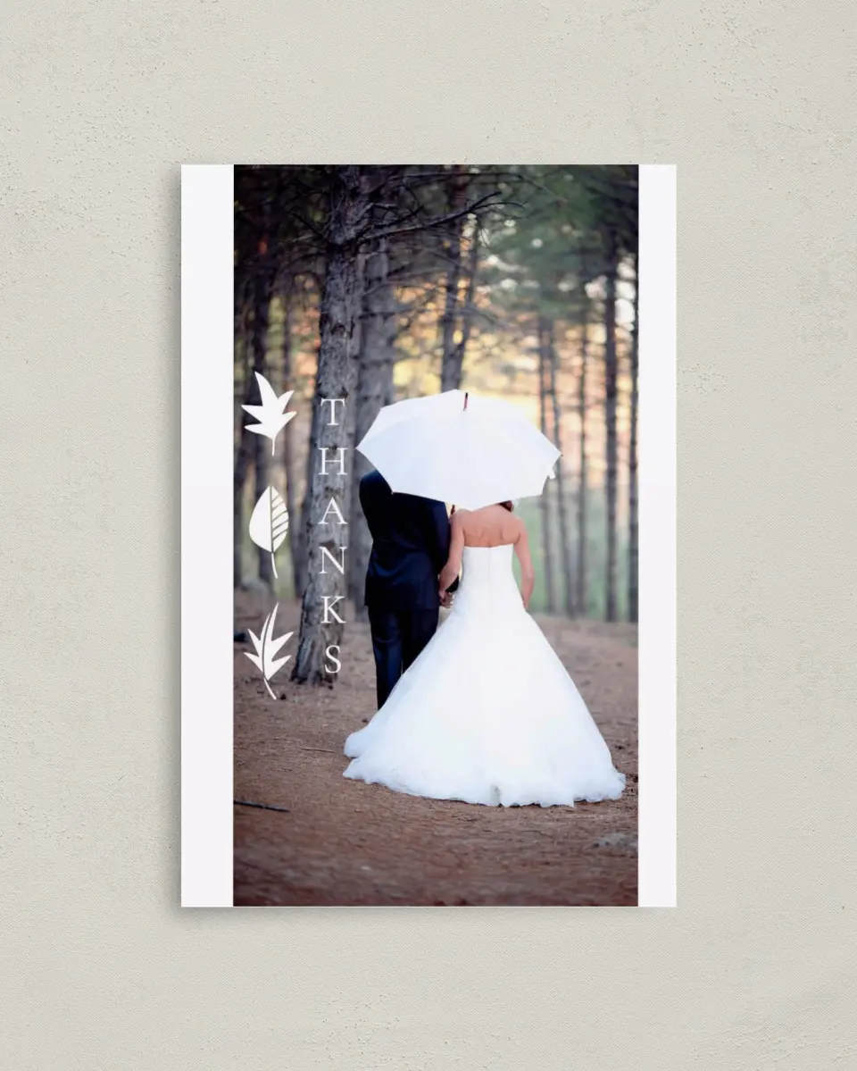 This is a 4" x 6" Folded Thank You Card called Sweet Leaves printed in full color on Premium Smooth paper