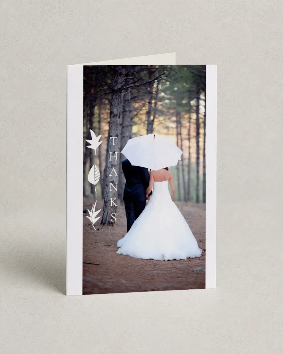 This is a 4" x 6" Folded Thank You Card called Sweet Leaves printed in full color on Premium Smooth paper