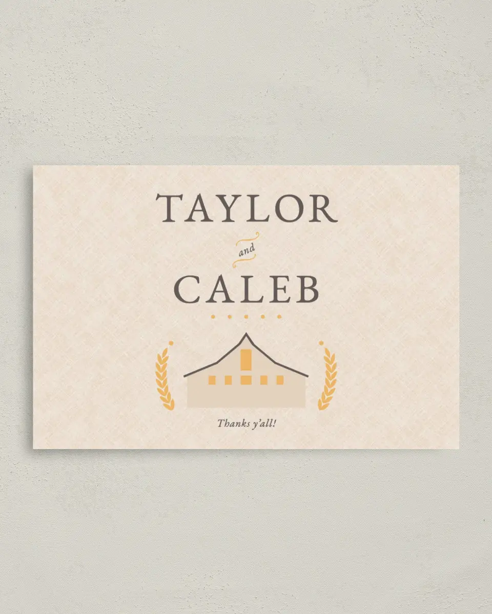 This is a 4" x 6" Folded Thank You Card called Nashville Barn printed in full color on Premium Smooth paper
