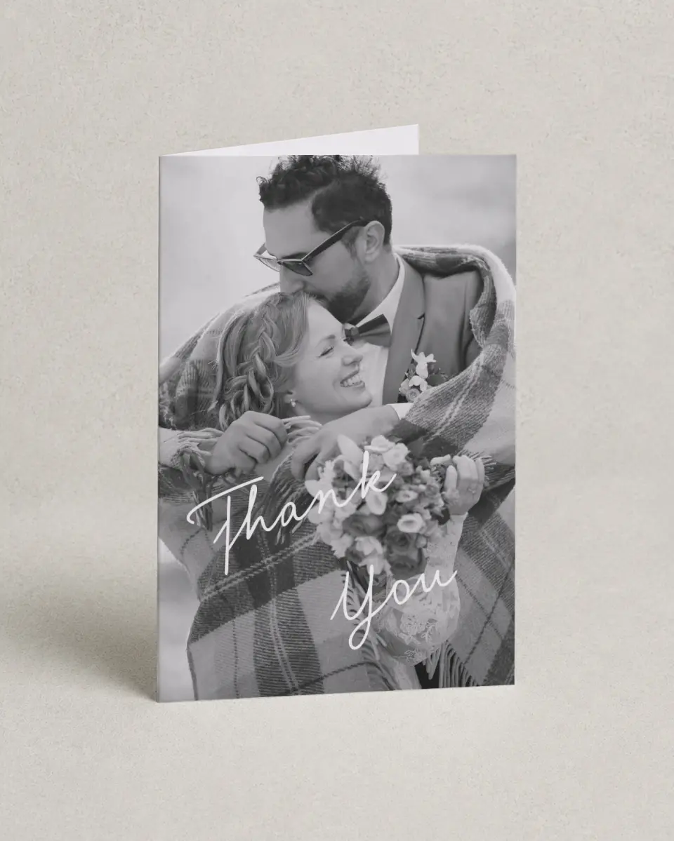 This is a 4" x 6" Folded Thank You Card called Enchanted Day printed in full color on Premium Smooth paper