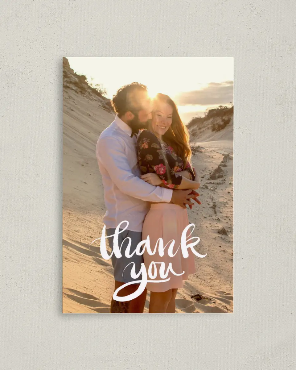 This is a 4" x 6" Folded Thank You Card called Soon to Be printed in full color on Premium Smooth paper
