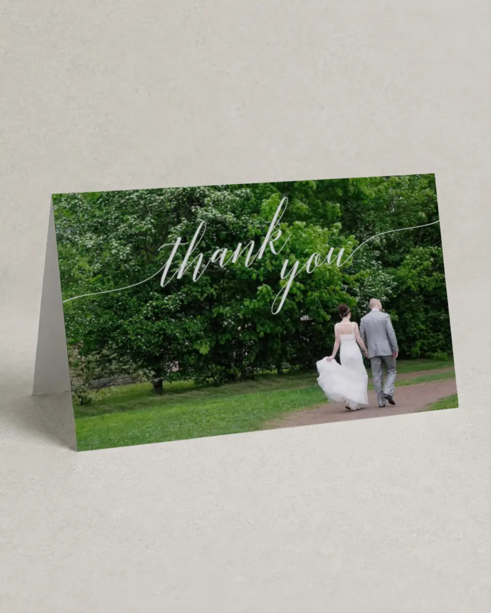 This is a 4" x 6" Folded Thank You Card called Naturally Leaves printed in full color on Premium Smooth paper