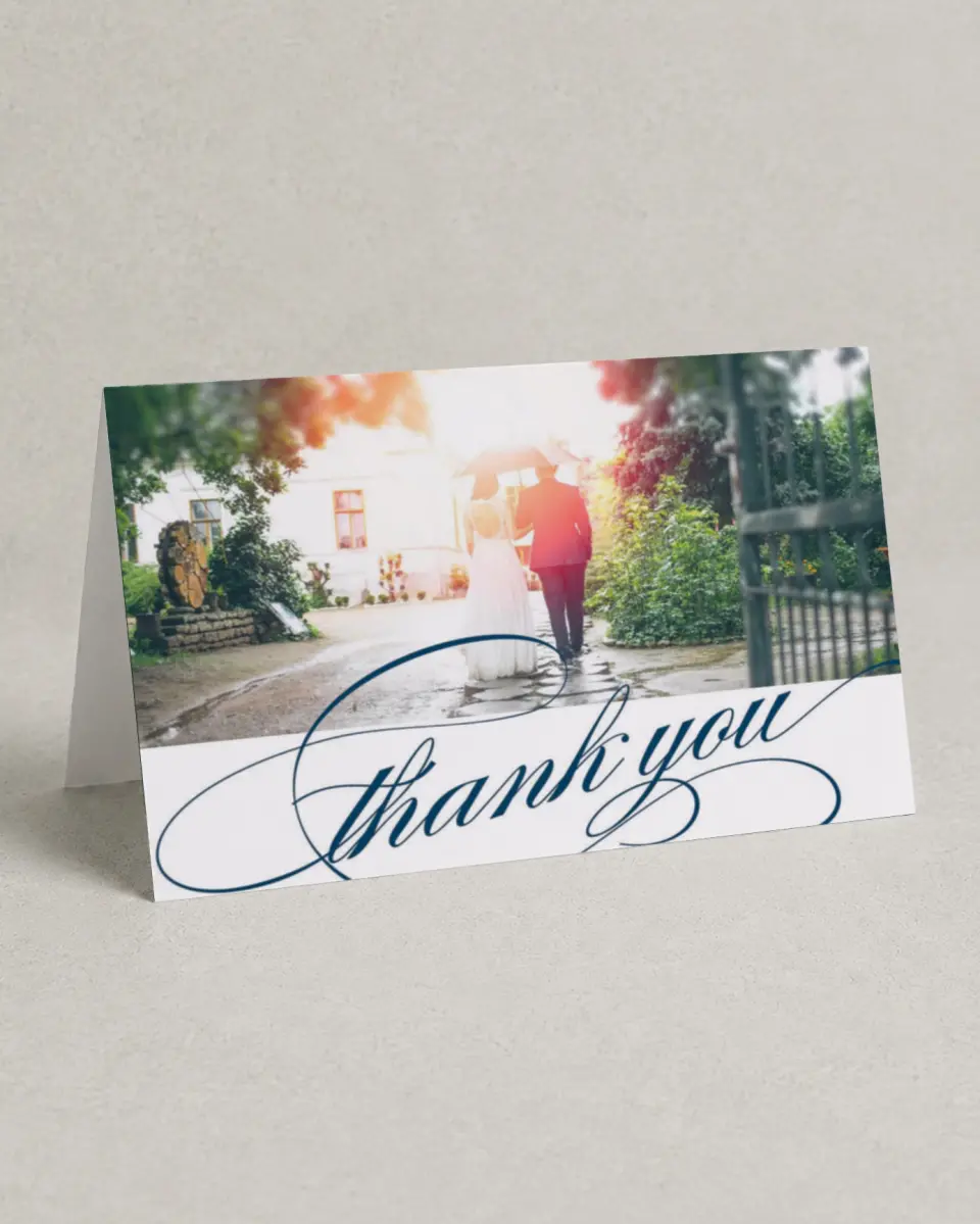 This is a 4" x 6" Folded Thank You Card called Glam District printed in full color on Premium Smooth paper