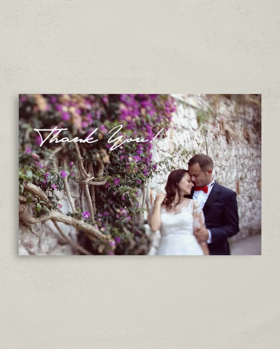 This is a 4" x 6" Folded Thank You Card called Delicate Impression printed in full color on Premium Smooth paper