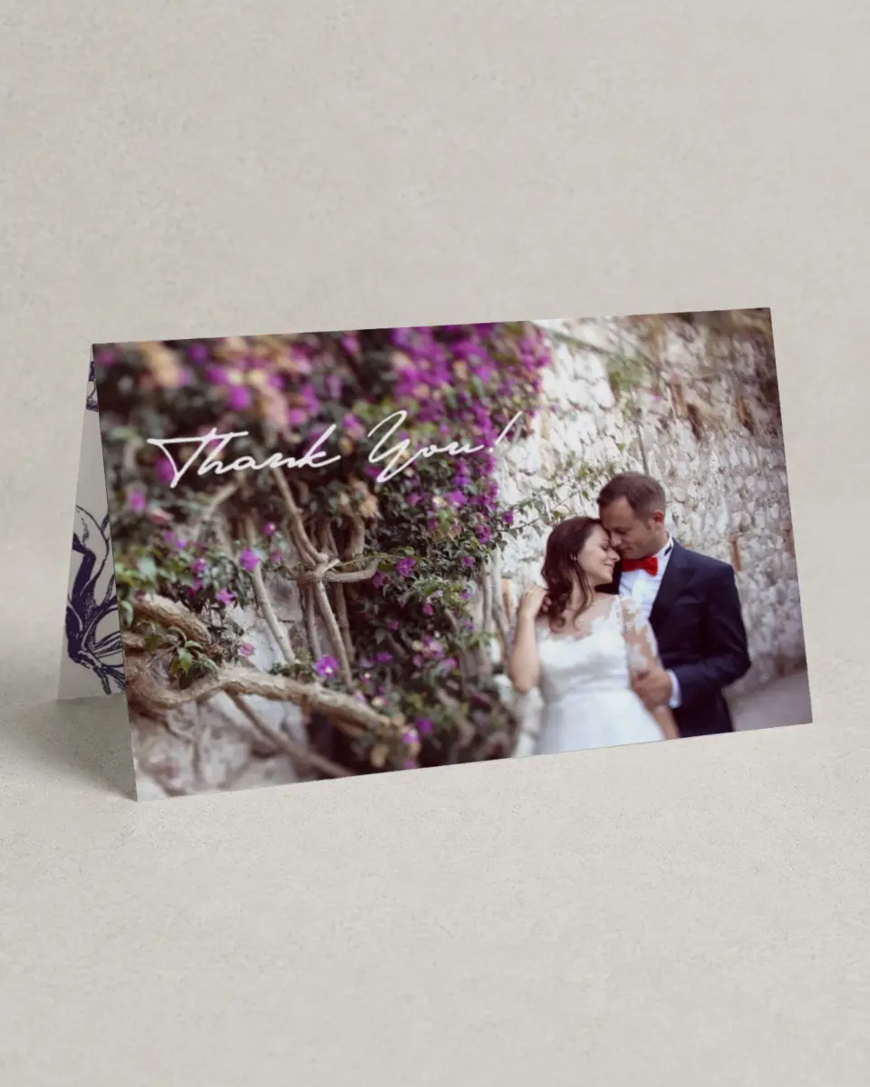 This is a 4" x 6" Folded Thank You Card called Delicate Impression printed in full color on Premium Smooth paper