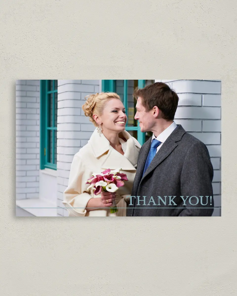 This is a 4" x 6" Folded Thank You Card called Blissful Marble printed in full color on Premium Smooth paper