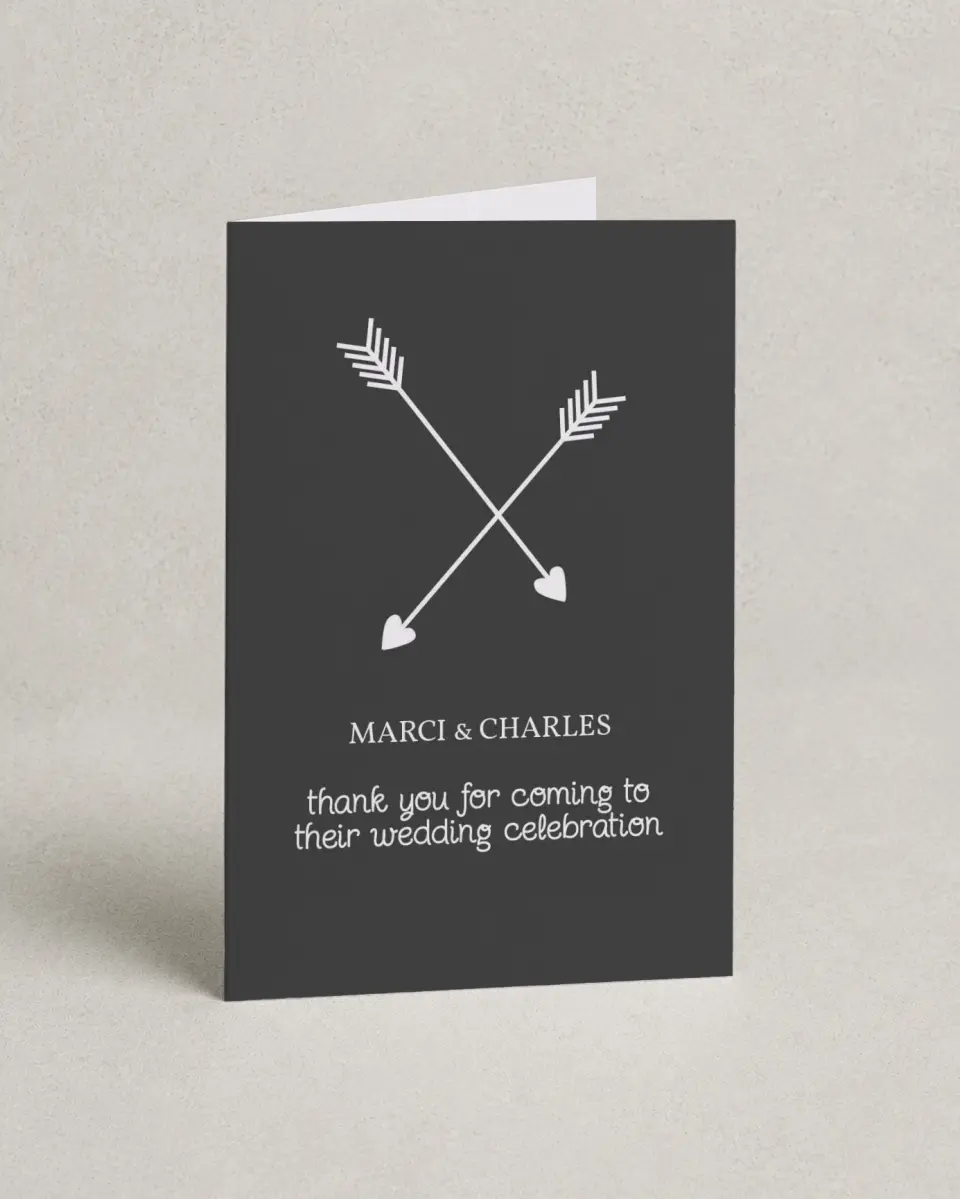 This is a 4" x 6" Folded Thank You Card called Cross My Heart printed in full color on Premium Smooth paper