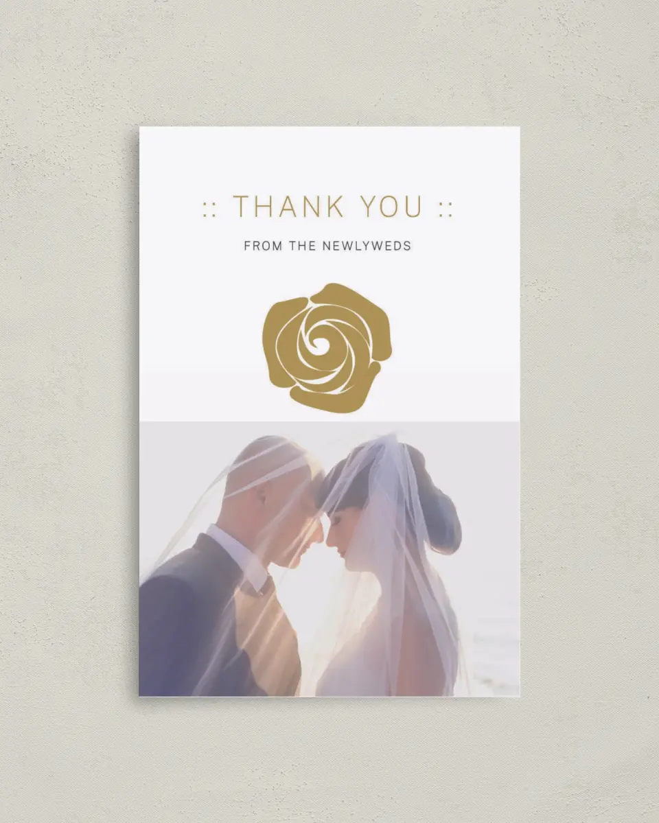 This is a 4" x 6" Folded Thank You Card called Ravishing Rose printed in full color on Premium Smooth paper