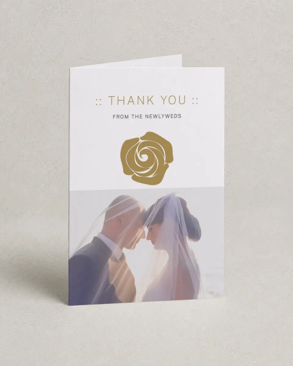 This is a 4" x 6" Folded Thank You Card called Ravishing Rose printed in full color on Premium Smooth paper