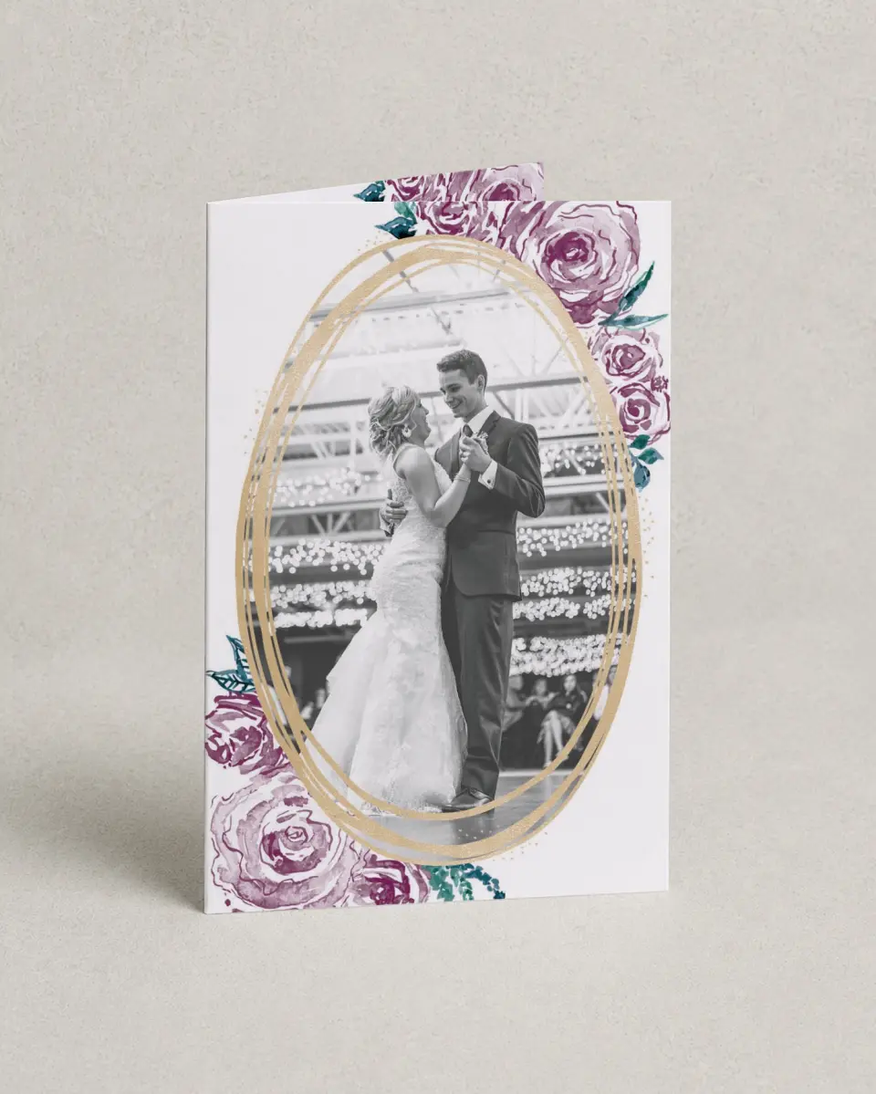 This is a 4" x 6" Folded Thank You Card called Enchanted Bliss printed in full color on Premium Smooth paper
