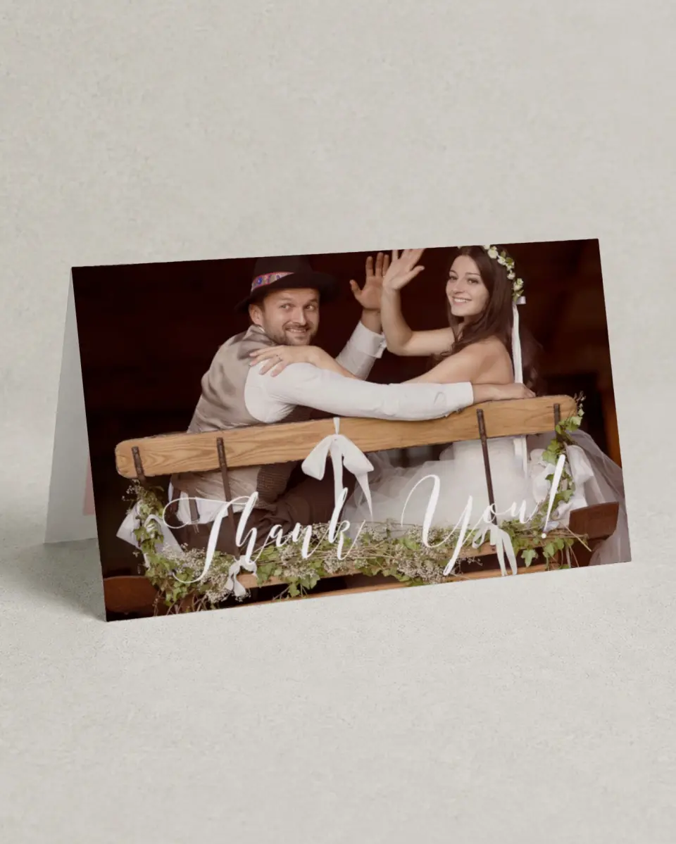 This is a 4" x 6" Folded Thank You Card called Love's Whisper printed in full color on Premium Smooth paper