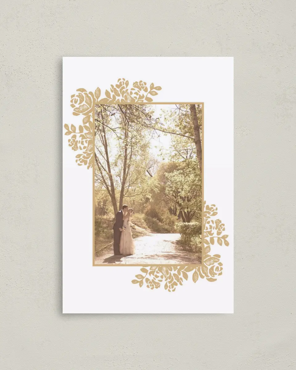 This is a 4" x 6" Folded Thank You Card called Etched Elegance printed in full color on Premium Smooth paper