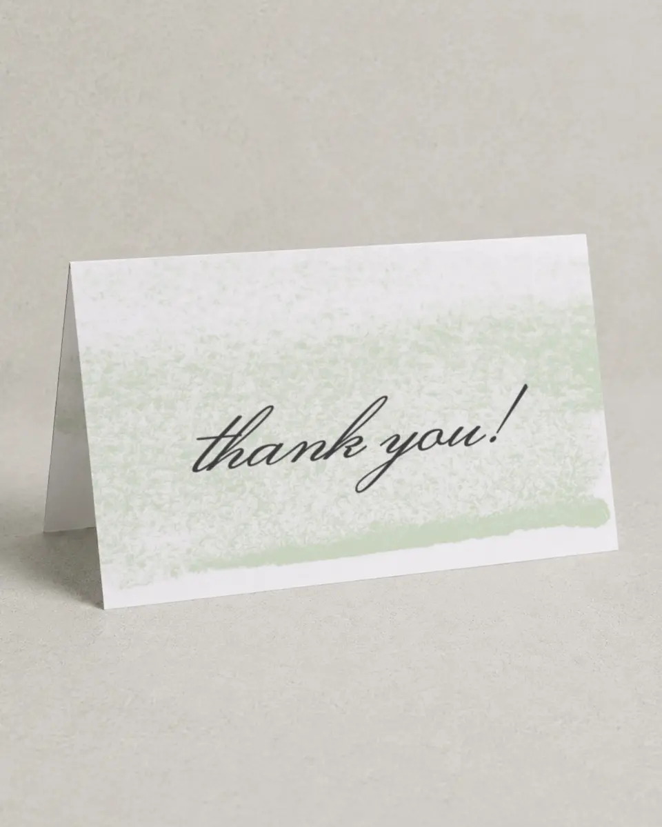 This is a 4" x 6" Folded Thank You Card called Tranquil Twinkle printed in full color with Rose Gold foil on Luxe Satin (coated) paper