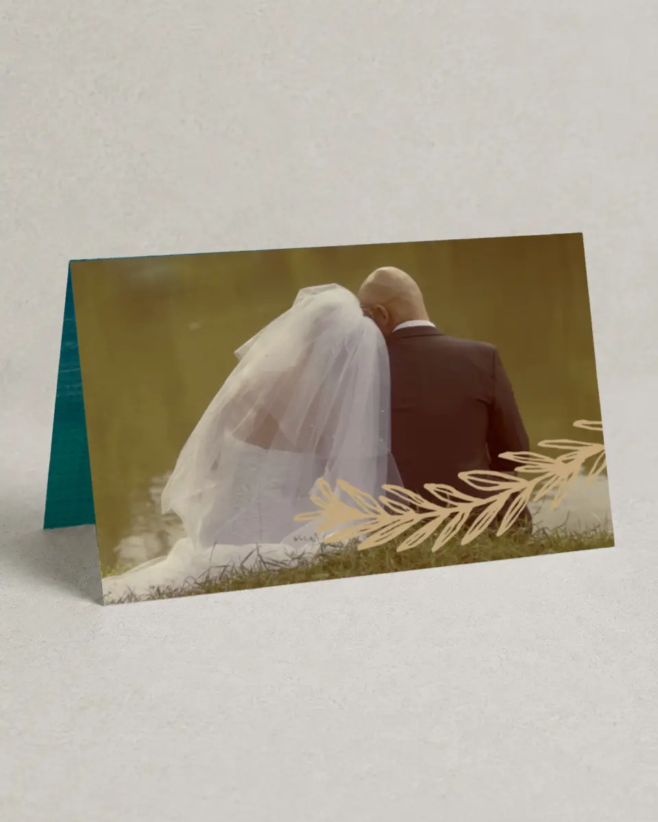 This is a 4" x 6" Folded Thank You Card called Shining Vines printed in full color with Silver foil on Luxe Satin (coated) paper