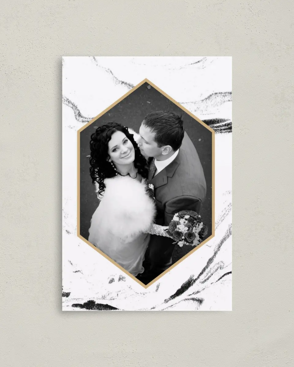 This is a 4" x 6" Folded Thank You Card called Elegant Marble printed in full color on Premium Smooth paper