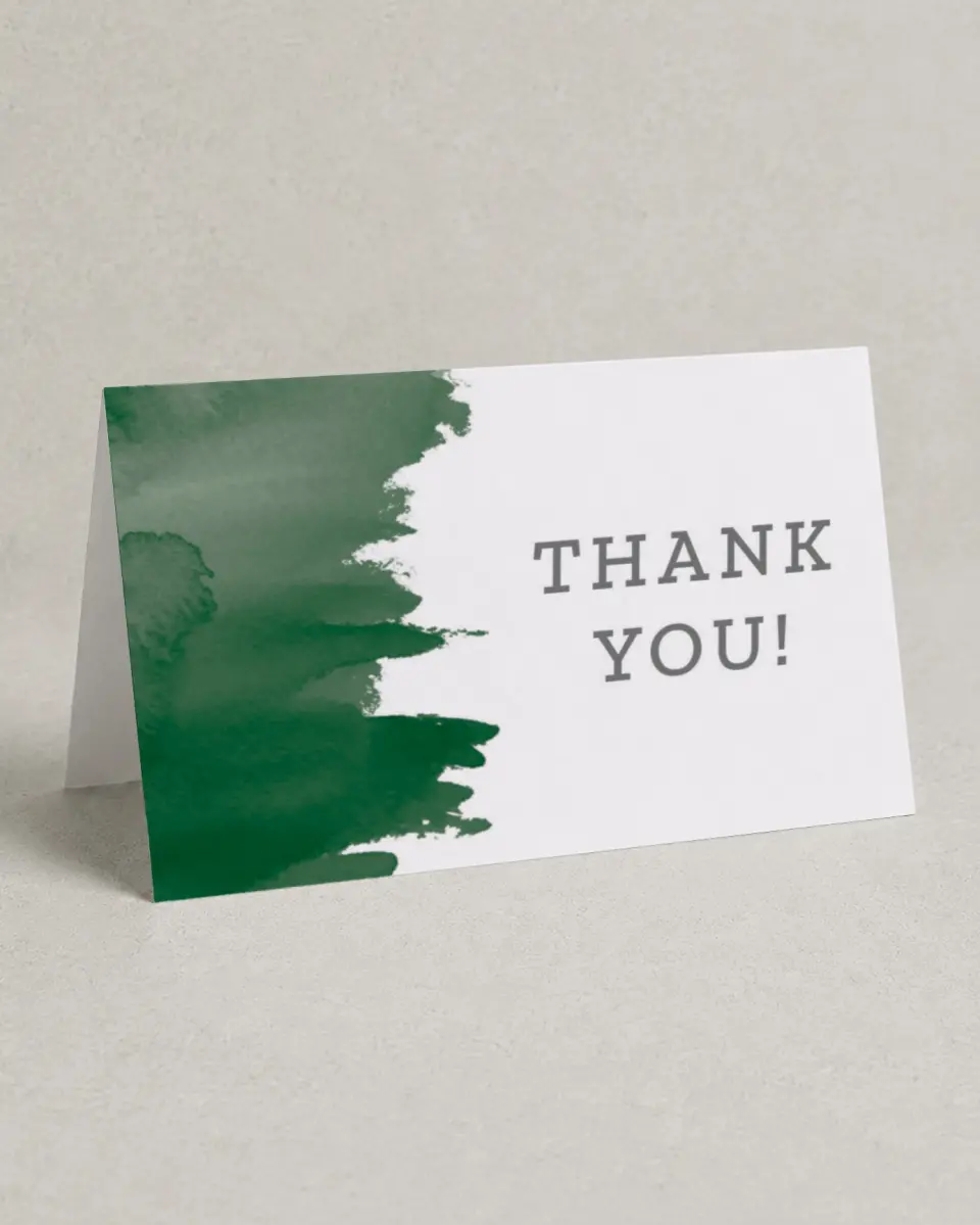 This is a 4" x 6" Folded Thank You Card called Watercolor Monogram printed in full color on Premium Smooth paper