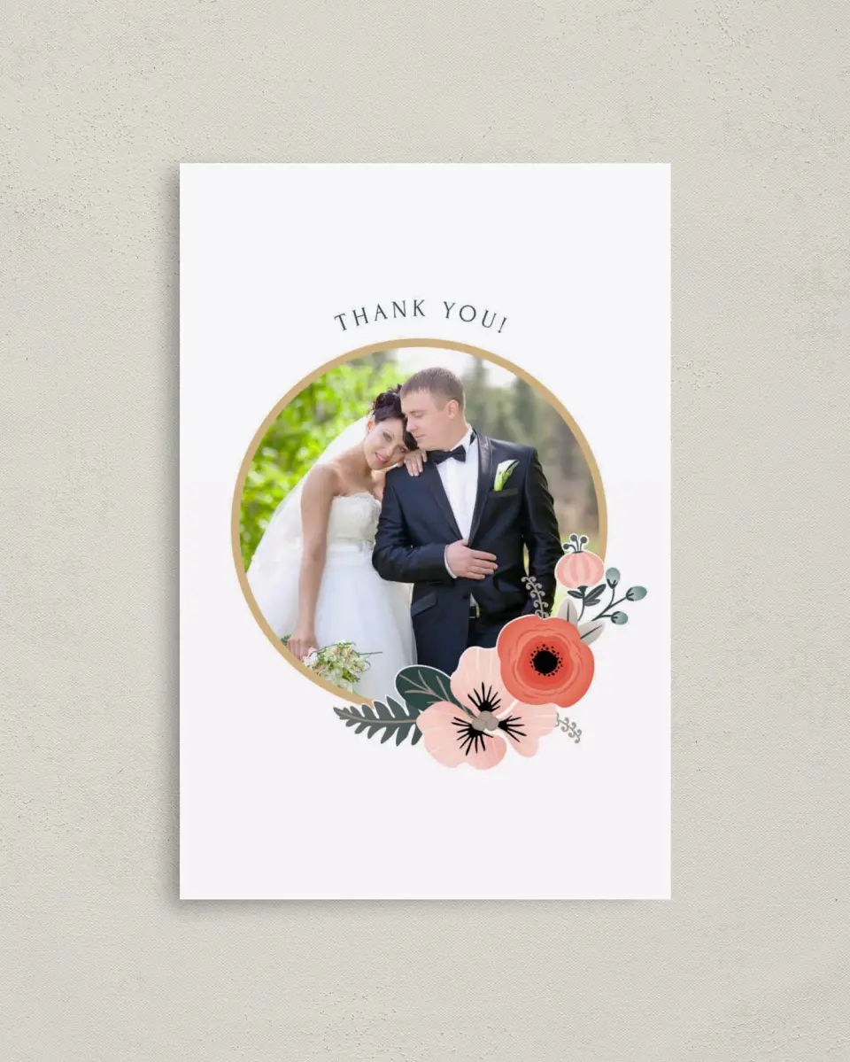 This is a 4" x 6" Folded Thank You Card called Modern Wreath printed in full color on Premium Smooth paper