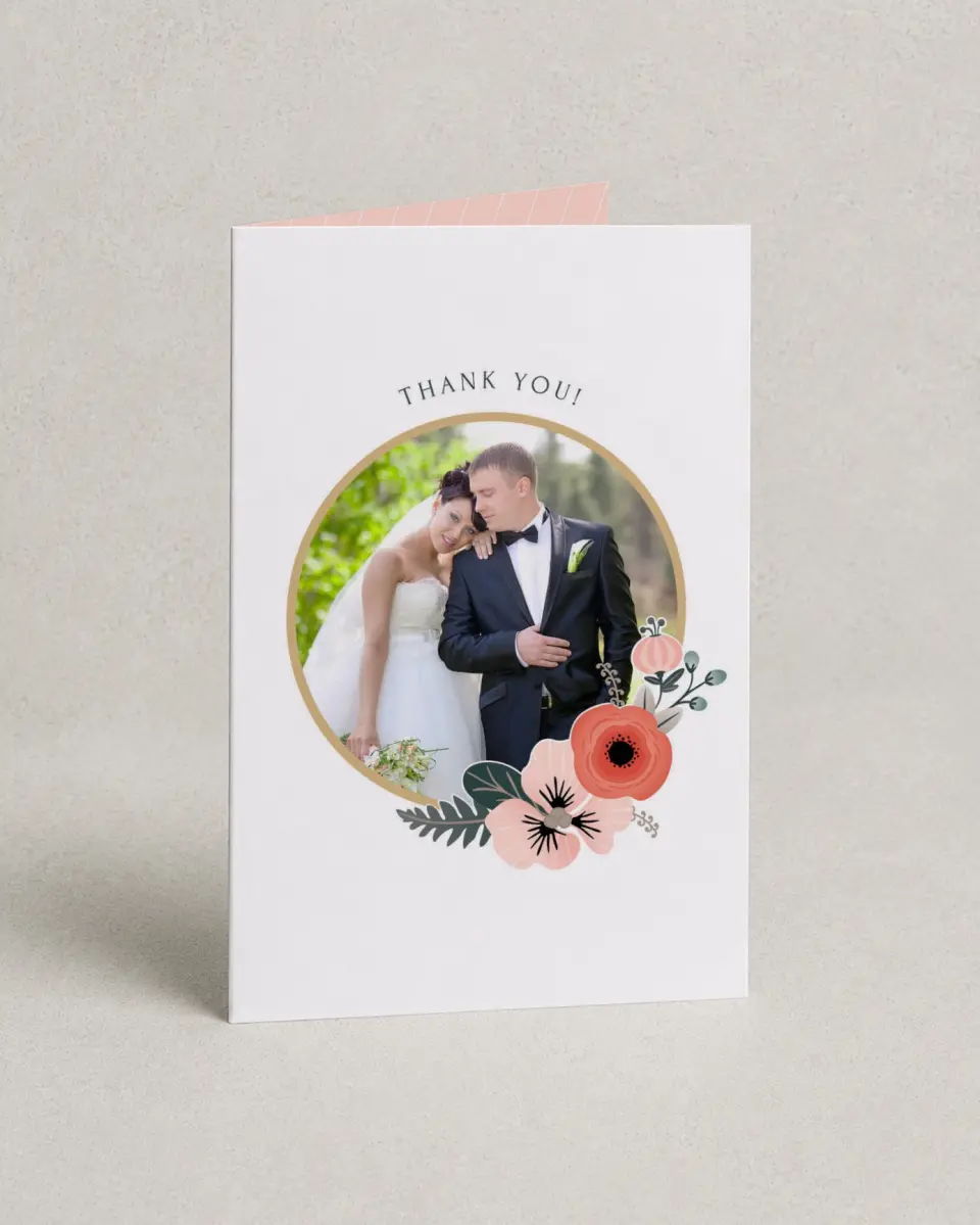 This is a 4" x 6" Folded Thank You Card called Modern Wreath printed in full color on Premium Smooth paper