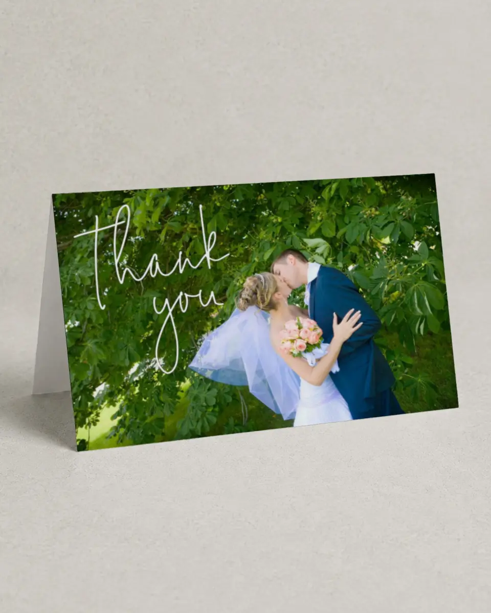 This is a 4" x 6" Folded Thank You Card called Sensibly Simple printed in full color on Premium Smooth paper