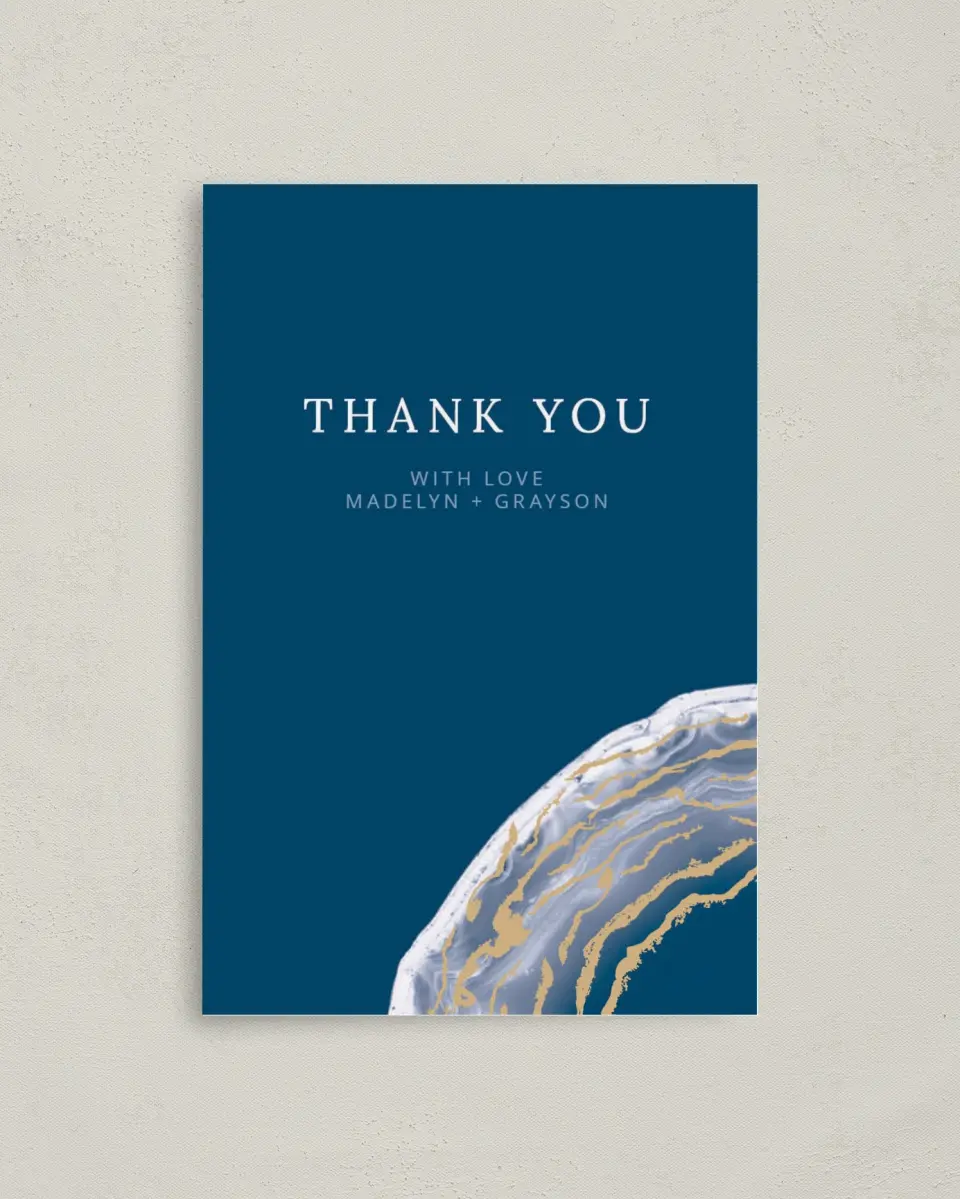 This is a 4" x 6" Folded Thank You Card called Dazzling Agate printed in full color on Premium Smooth paper