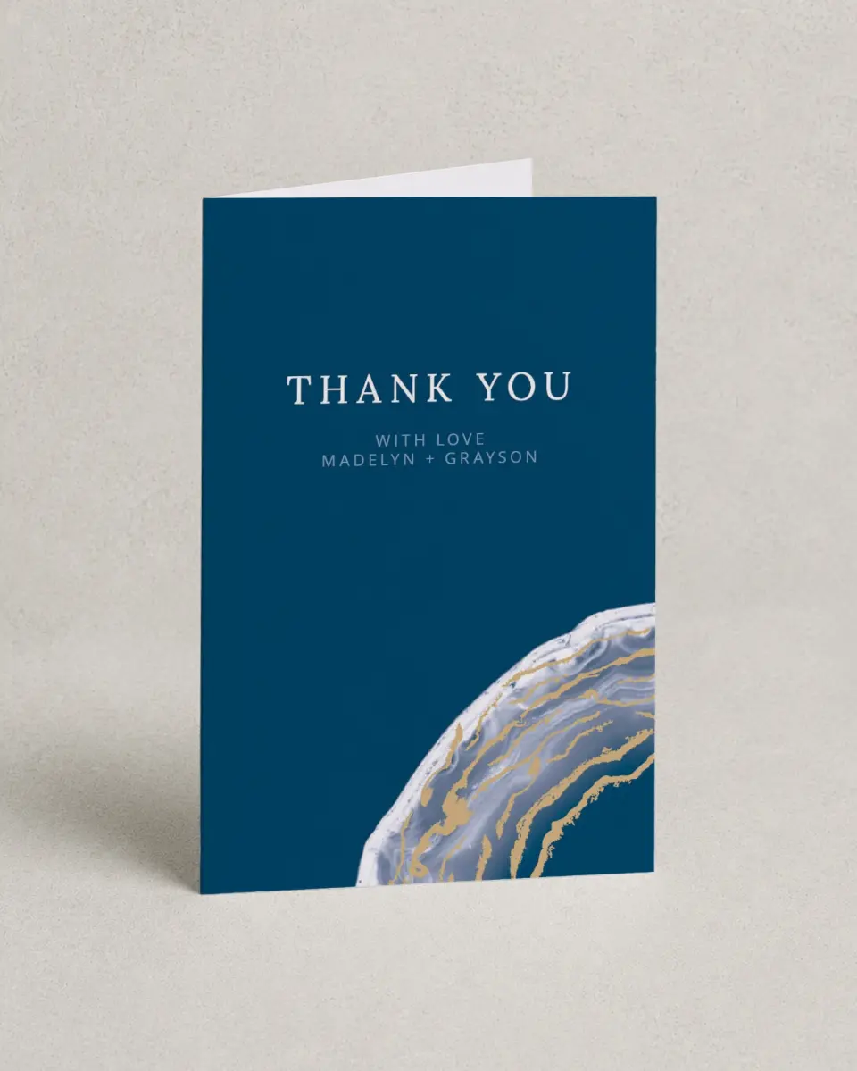 This is a 4" x 6" Folded Thank You Card called Dazzling Agate printed in full color on Premium Smooth paper