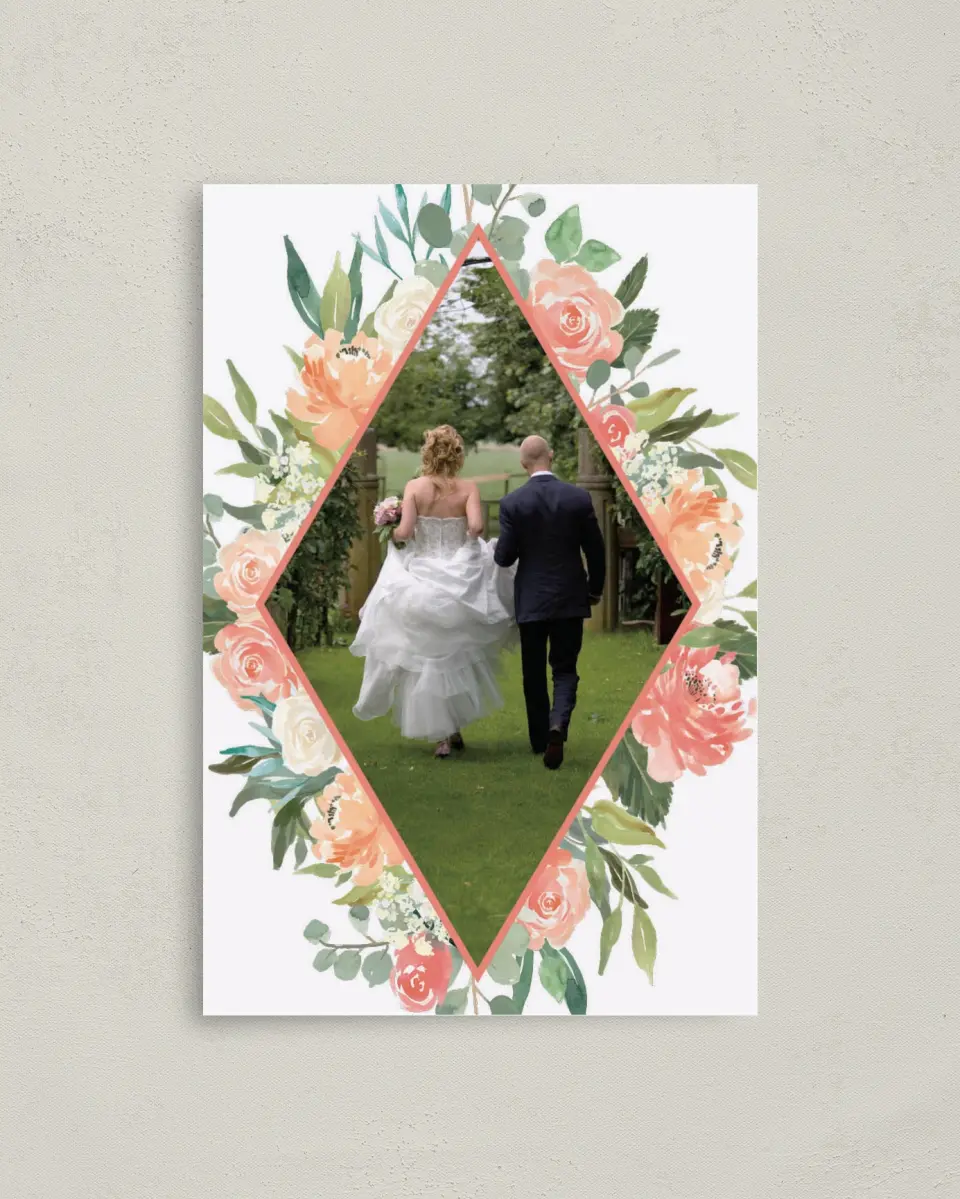 This is a 4" x 6" Folded Thank You Card called Diamond Garden printed in full color on Premium Smooth paper