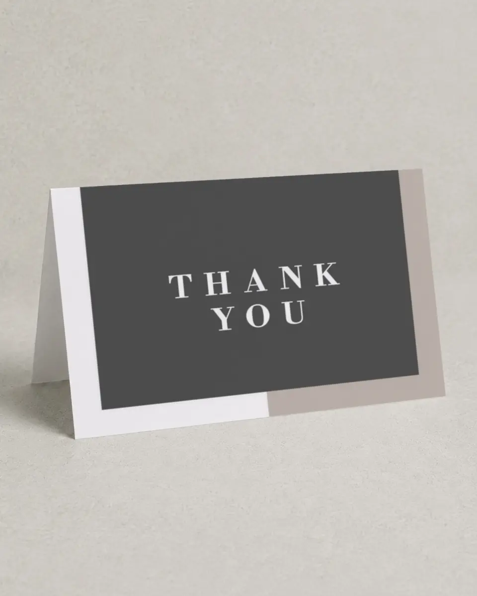 This is a 4" x 6" Folded Thank You Card called Merging Love printed in full color on Premium Smooth paper