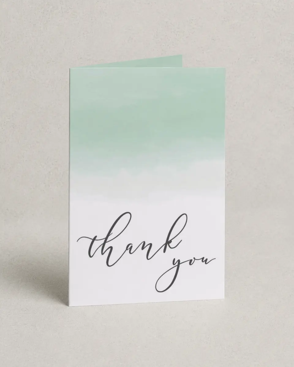 This is a 4" x 6" Folded Thank You Card called Appreciation printed in full color with Silver foil on Luxe Satin (coated) paper