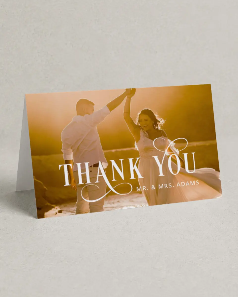 This is a 4" x 6" Folded Thank You Card called Love Infinity printed in full color on Premium Smooth paper