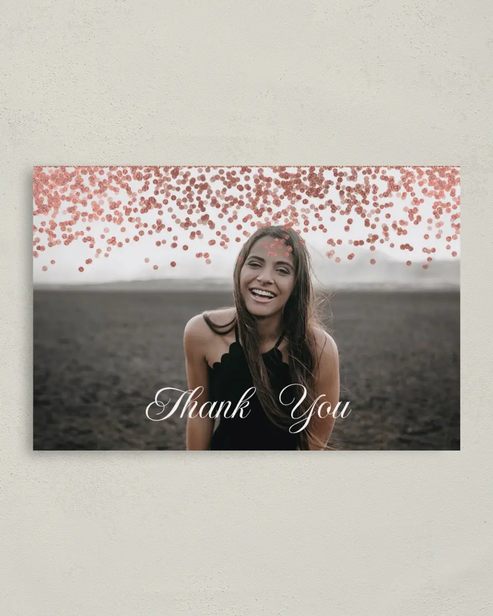 This is a 4" x 6" Folded Quinceanera Thank You Card called Bronze Beauty printed in full color on Premium Smooth paper