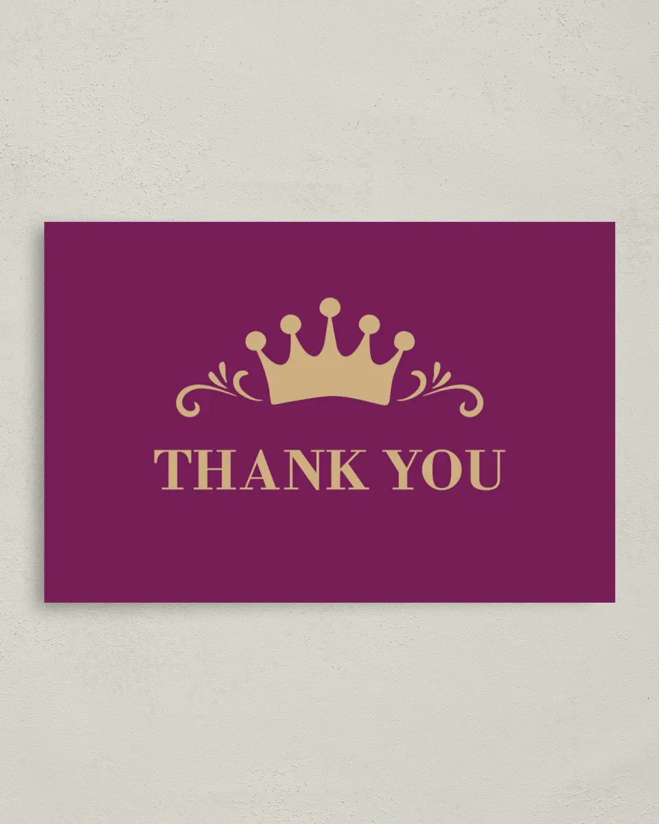 This is a 4" x 6" Folded Quinceanera Thank You Card called Crowning Moment printed in full color on Premium Smooth paper