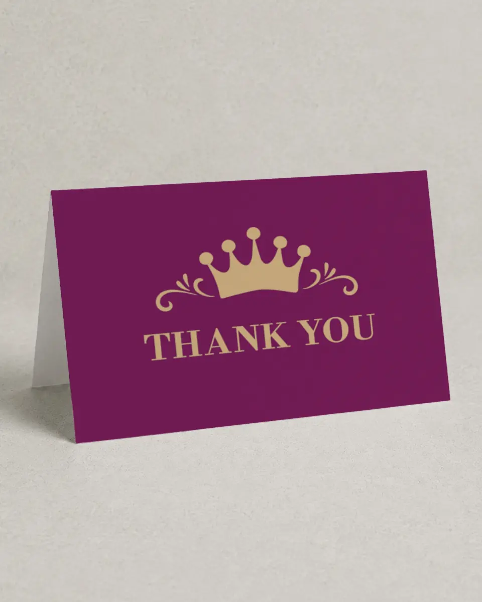 This is a 4" x 6" Folded Quinceanera Thank You Card called Crowning Moment printed in full color on Premium Smooth paper
