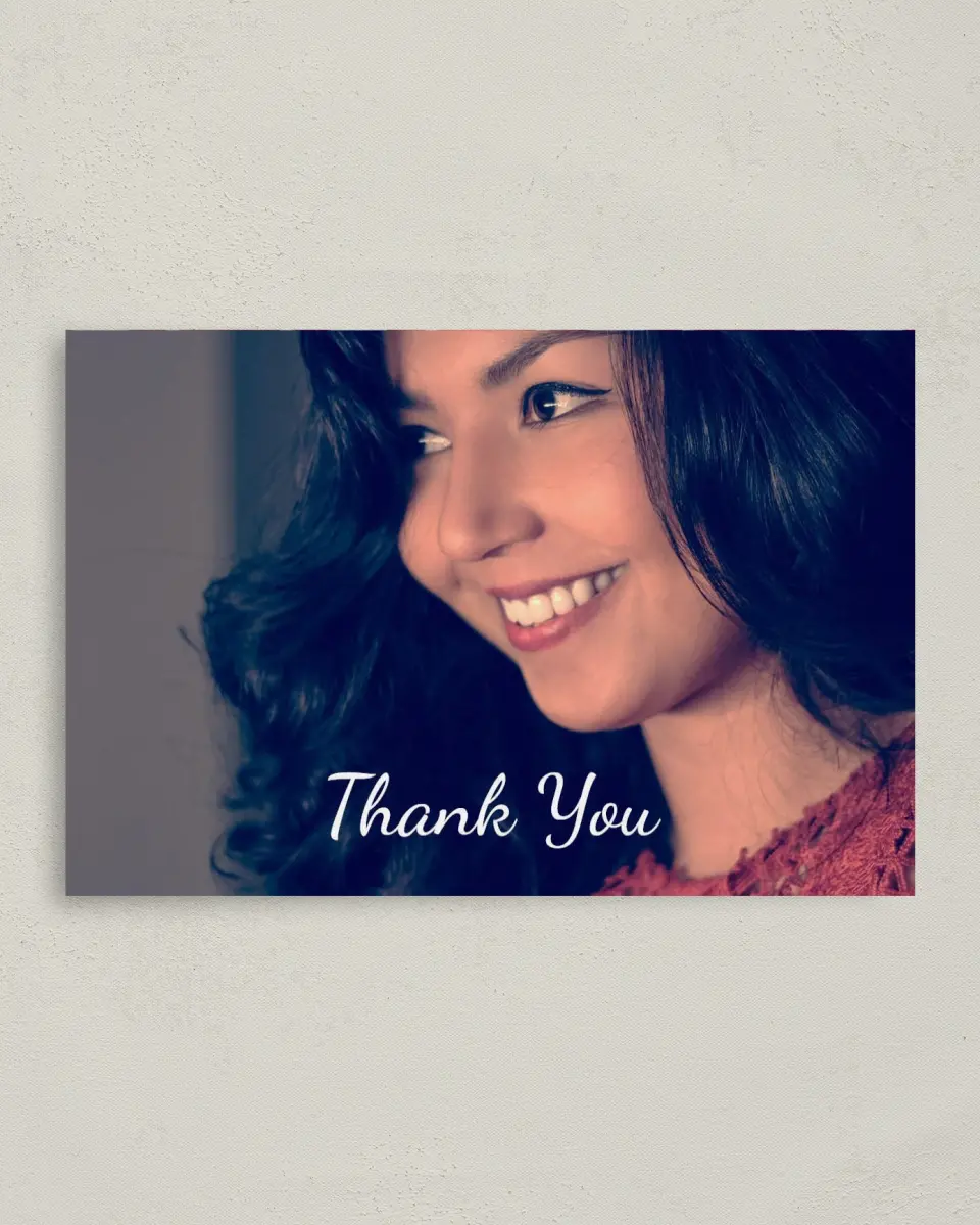 This is a 4" x 6" Folded Quinceanera Thank You Card called Milestone Moments printed in full color on Premium Smooth paper