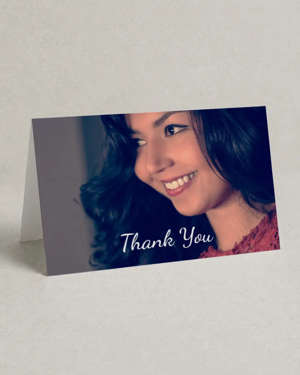 This is a 4" x 6" Folded Quinceanera Thank You Card called Milestone Moments printed in full color on Premium Smooth paper