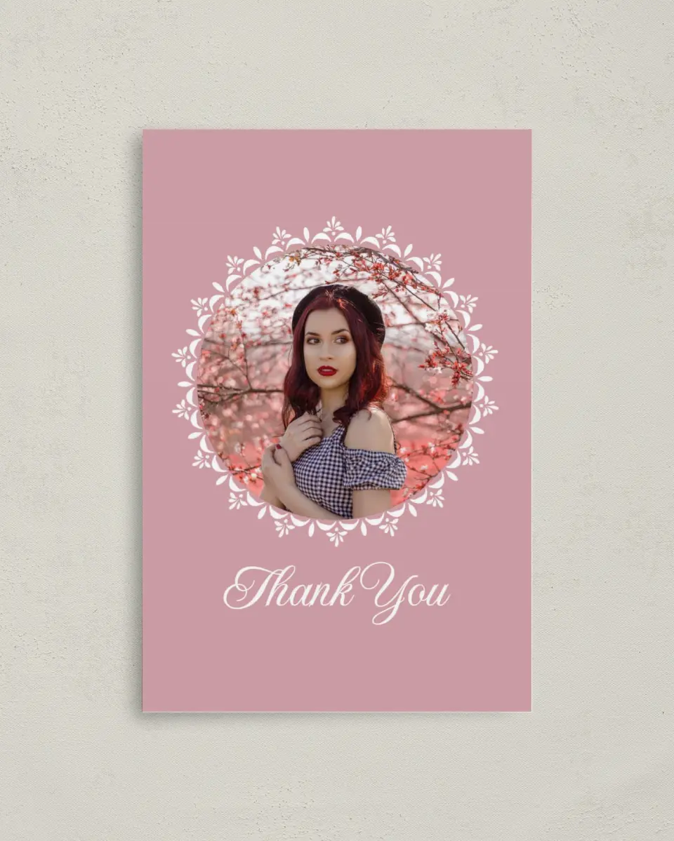 This is a 4" x 6" Folded Quinceanera Thank You Card called Center of Attention printed in full color on Premium Smooth paper