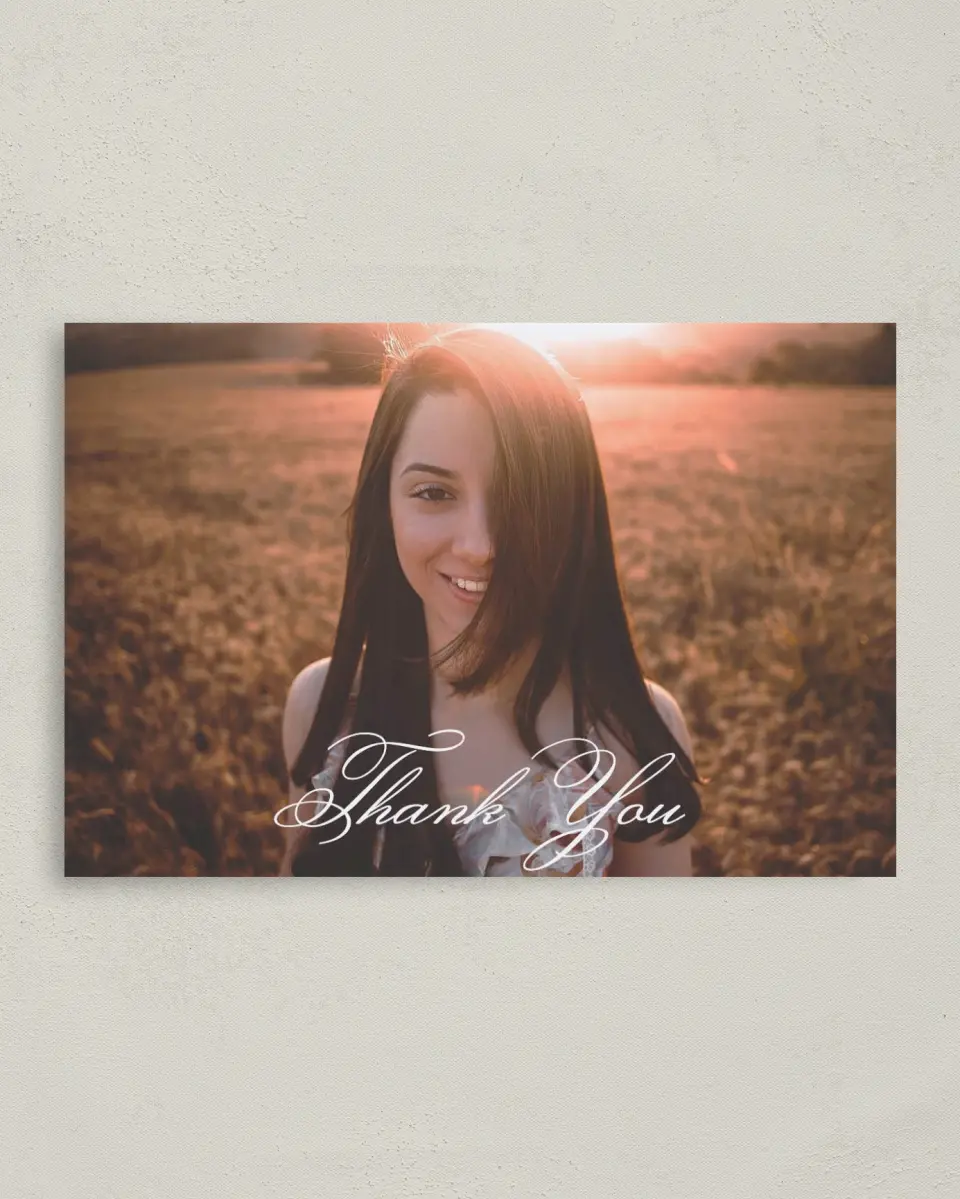 This is a 4" x 6" Folded Quinceanera Thank You Card called Blissful Bouquet printed in full color on Premium Smooth paper