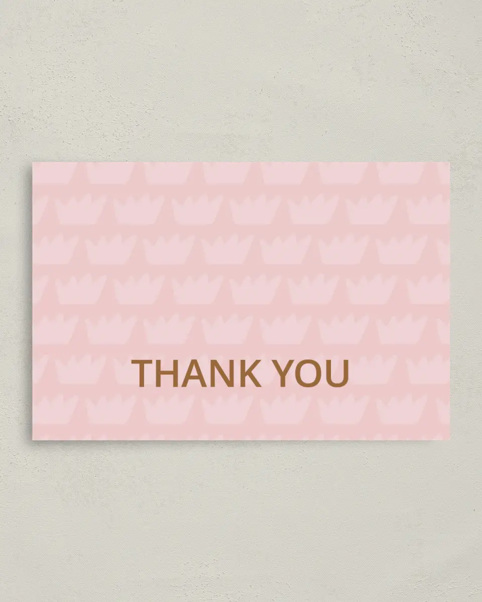 This is a 4" x 6" Folded Quinceanera Thank You Card called Magical Crown printed in full color on Premium Smooth paper
