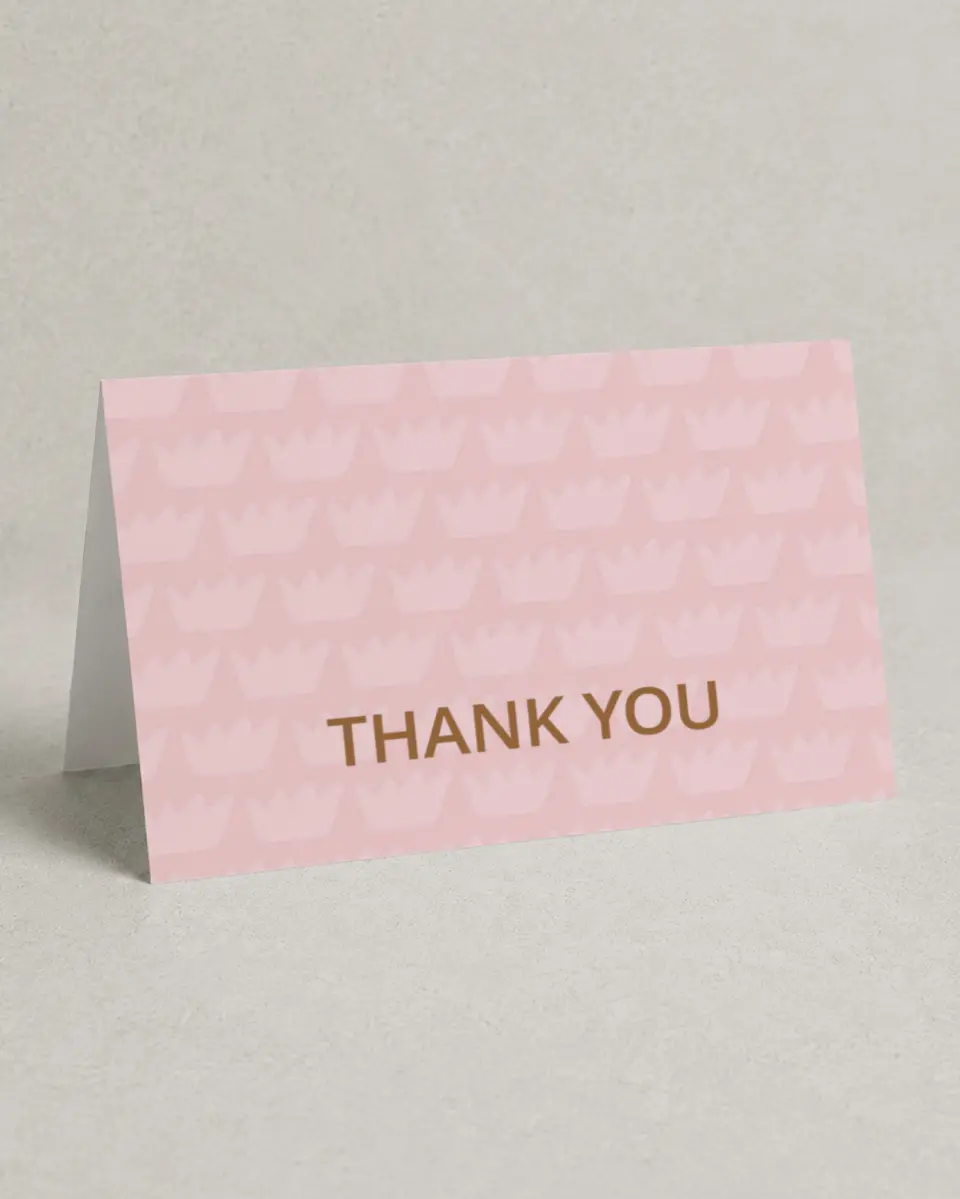 This is a 4" x 6" Folded Quinceanera Thank You Card called Magical Crown printed in full color on Premium Smooth paper