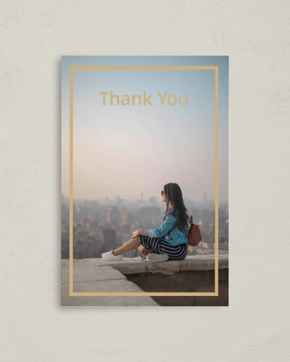 This is a 4" x 6" Folded Quinceanera Thank You Card called Daringly Bold printed in full color on Premium Smooth paper