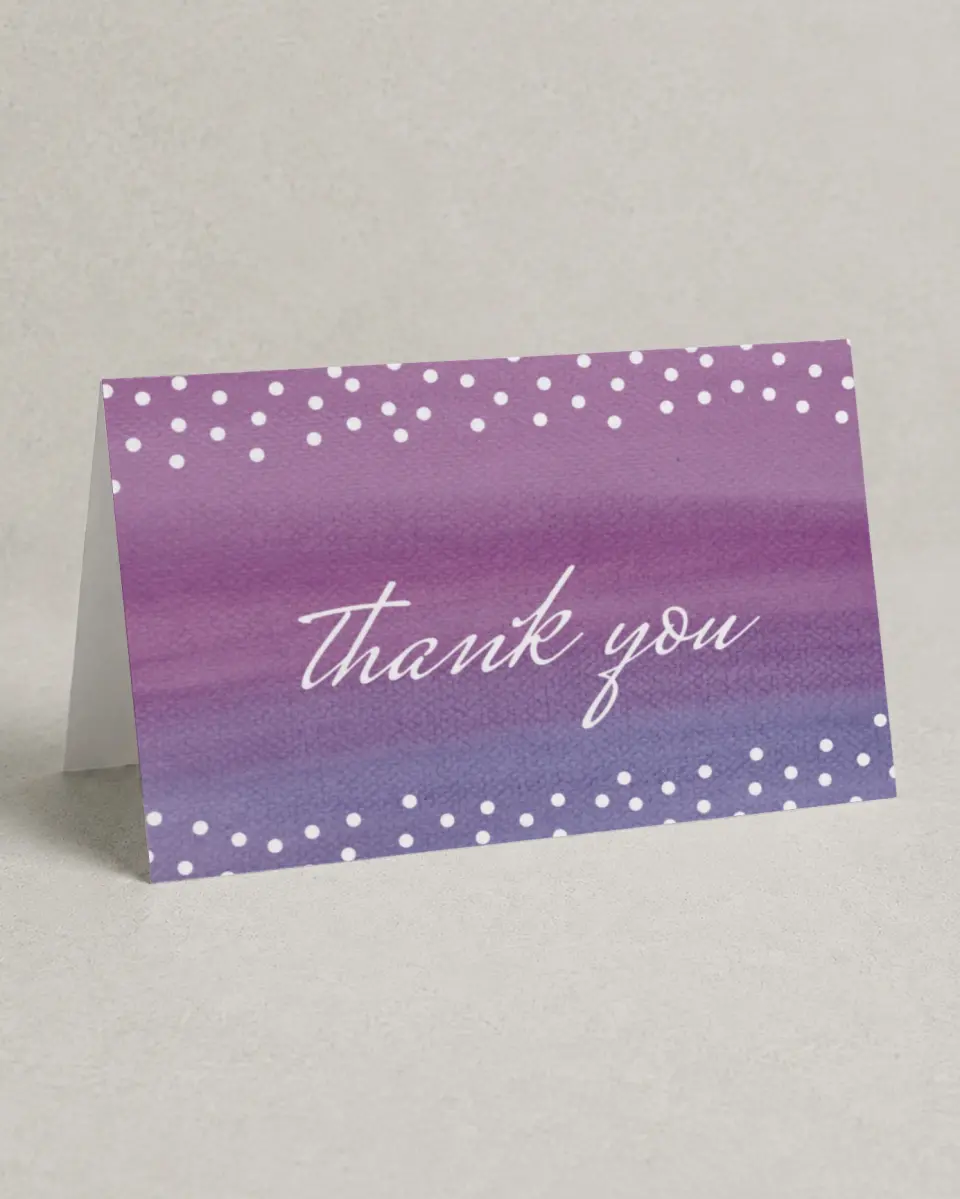 This is a 4" x 6" Folded Quinceanera Thank You Card called Dramatic Debut printed in full color on Premium Smooth paper