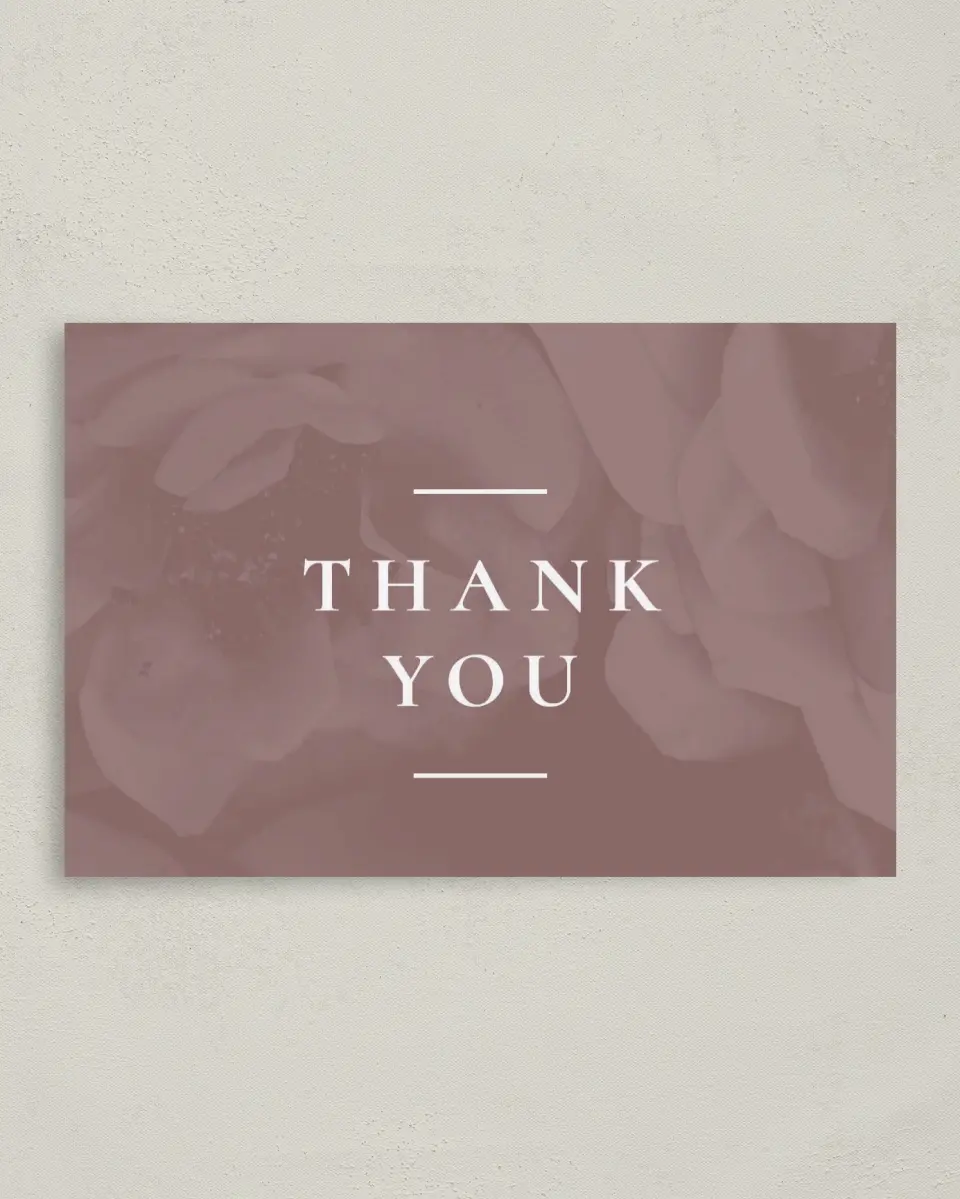 This is a 4" x 6" Folded Thank You Card called Blushing Beauty printed in full color on Premium Smooth paper