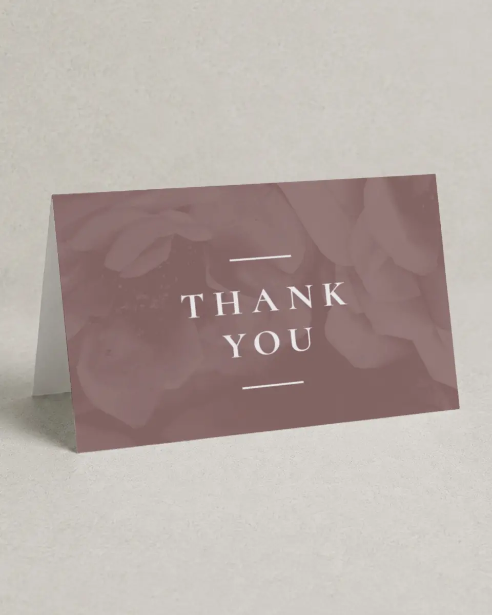 This is a 4" x 6" Folded Thank You Card called Blushing Beauty printed in full color on Premium Smooth paper