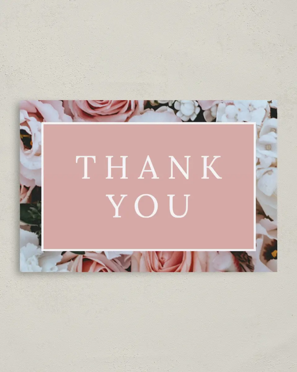 This is a 4" x 6" Folded Thank You Card called Fantasia Garden printed in full color on Premium Smooth paper